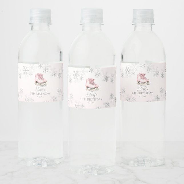 Eislaufen Rosa Silber Glitter Schneeflocke Geburts (Flaschen)