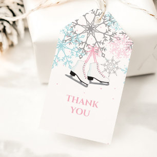 Eislaufen und Schneeflocken rosa blau silber Geschenkanhänger