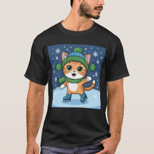Eislaufende Katze Süße Wintersport Tiere Lustig Ch T-Shirt