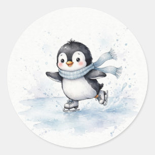 Eislaufender Pinguin-Aufkleber Runder Aufkleber