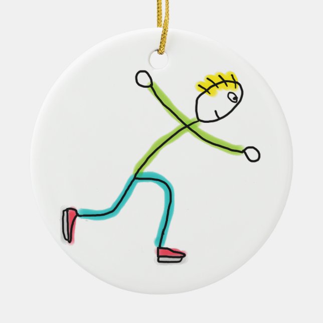 Eislaufender Stockmann Keramik Ornament (Vorne)