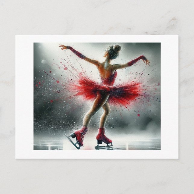 Eisläuferin in Rot,  Postkarte (Vorderseite)