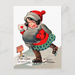 Eisläuferin mit Liebesbrief. St. Valentinstag Postkarte