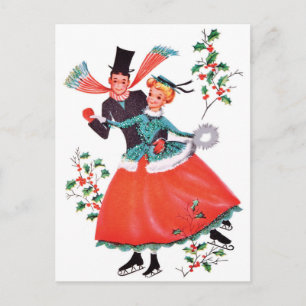 Eislaufpaar an Weihnachten Postkarte