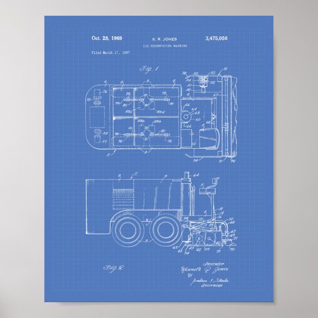 Eismaschine 1969 Patentkunst - Blueprint Poster (Vorne)