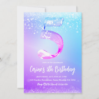 Eisnummer weiß glänzendes Mädchen 5. Geburtstag Einladung