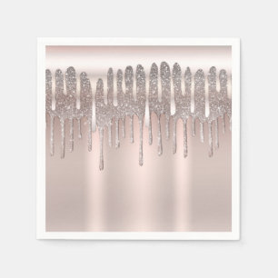 Eisrosa Roségold-Diamantglitter-Tropfen Sweet 16 Serviette