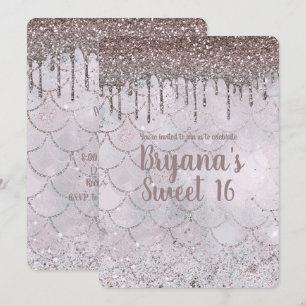 Eisrosa Roségold Glitter-Drip-Meerjungfrau Sweet 1 Einladung