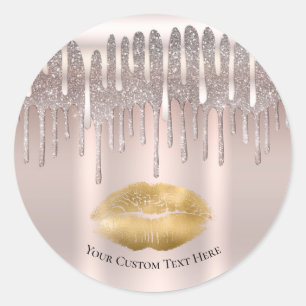 Eisrosa Roségold-Lippen Kuss Diamant Glitter Drip Runder Aufkleber