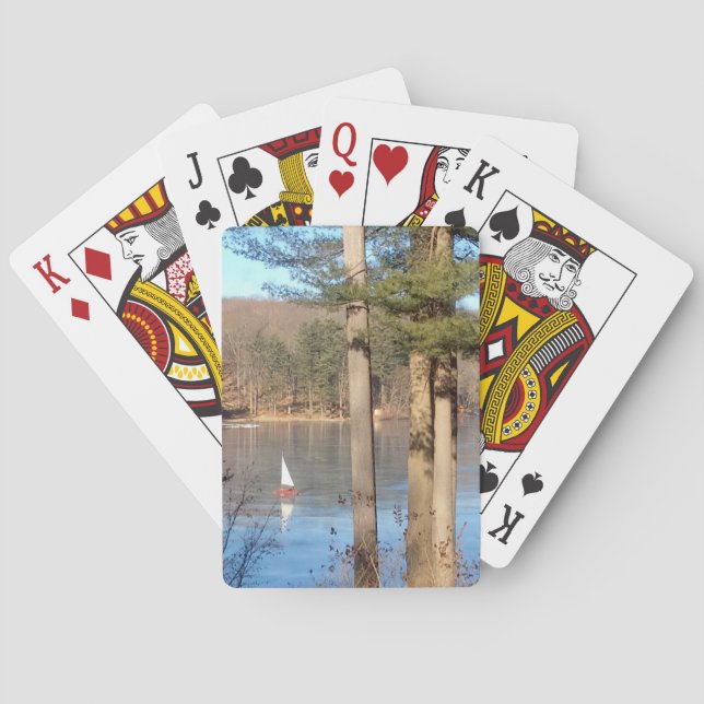 Eissegeln auf dem See. — Spielkarten (Rückseite)