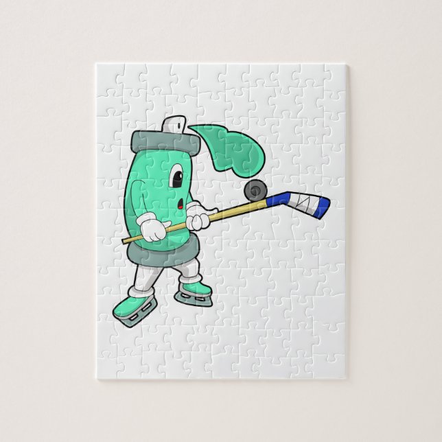 Eisspray bei Eishockey mit Eishockeystick (Vertikal)