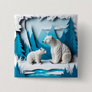 Eisszene mit Papercraft-Eisbären im blauen arktisc Button