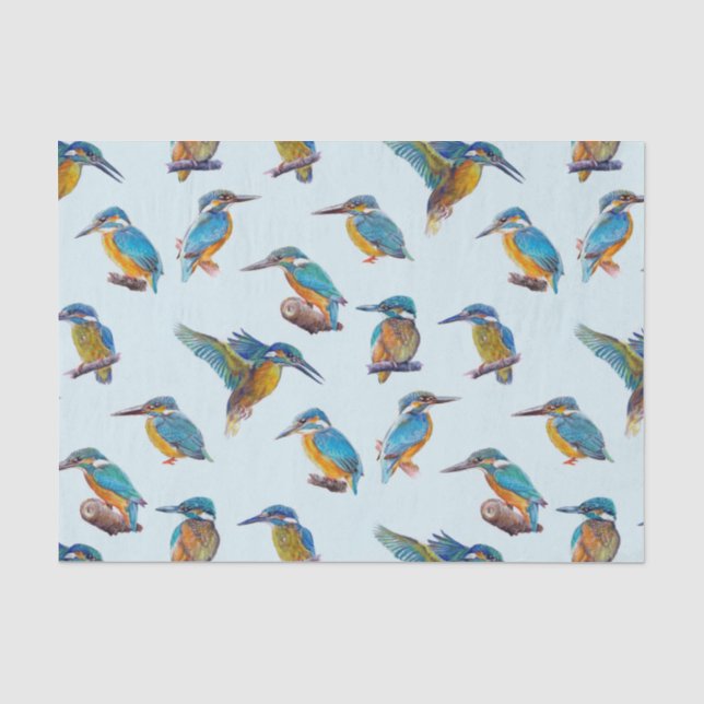 Eisvögel gemalt auf einem hellblauen Hintergrund Seidenpapier (Vorderseite)