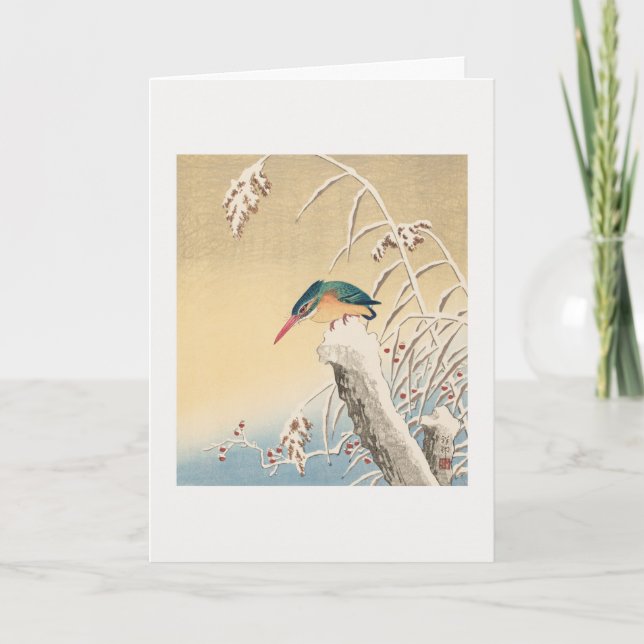 Eisvogel im Schnee Karte (Vorderseite)