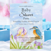 Eisvogel mit lila Schwertlilien Baby Shower