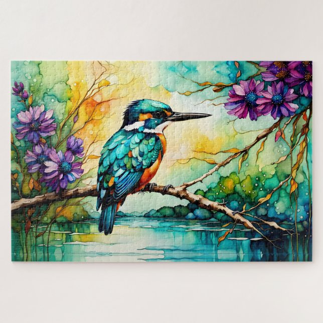 Eisvogel über dem Wasser thronend Wilde Blumen  (Horizontal)