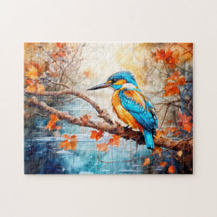 Eisvogel über Teich im malerischen Stil