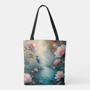 Eisvogel über Wasser und Rosen Tasche