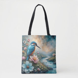 Eisvogel über Wasser und Rosen Tasche