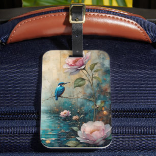 Eisvogel und rosa Rosen Gepäckanhänger
