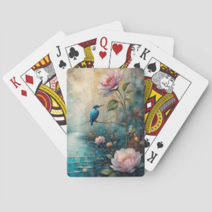 Eisvogel und rosa Rosen Spielkarten