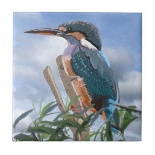 Eisvogel und Weide   Fliese