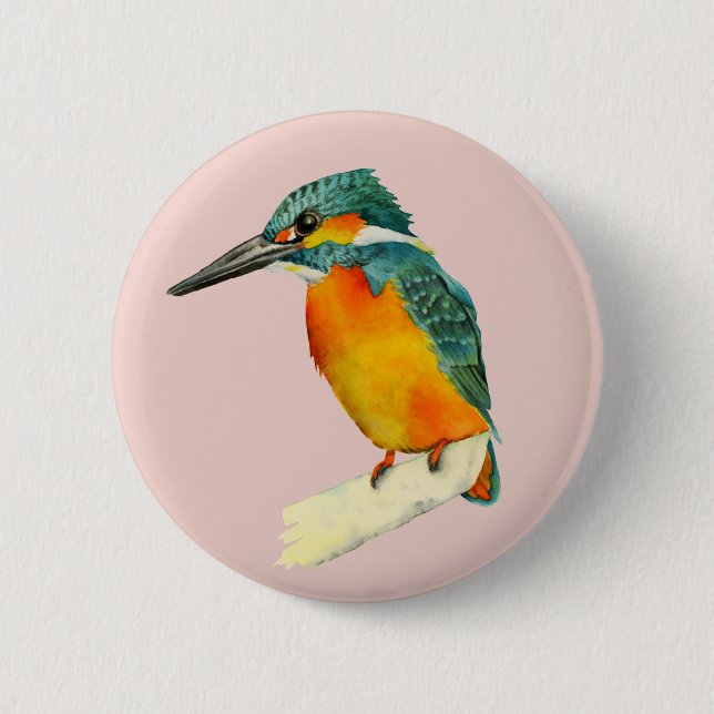 Eisvogel-Vogel-Aquarell-Malerei Button (Vorderseite)
