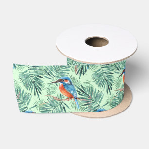 Eisvogel. Vogel und Blätter Satinband