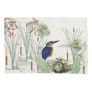 Eisvogel-Vogelcattails-Teich-Tier-Kissenbezug Kissenbezug