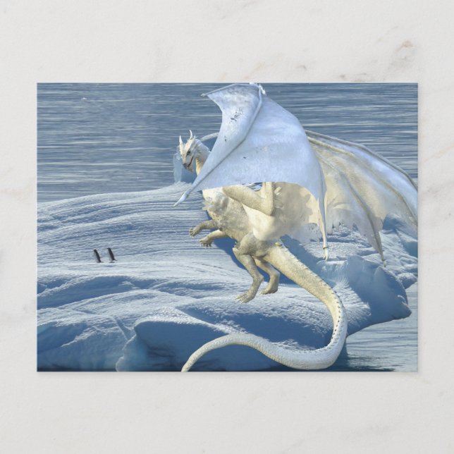 Eisweiße Drachenschnee Winterpinguine Postkarte (Vorderseite)