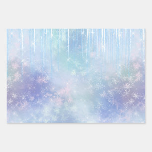 Eiszapfen Schneeflocken Kristalle Blau Lila  Geschenkpapier Set