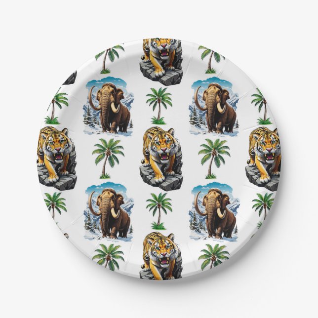 Eiszeit Mammoth Saberzahnzahn Tiger Muster Design Pappteller (Vorderseite)