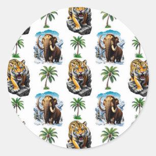 Eiszeit Mammoth Saberzahnzahn Tiger Muster Design Runder Aufkleber
