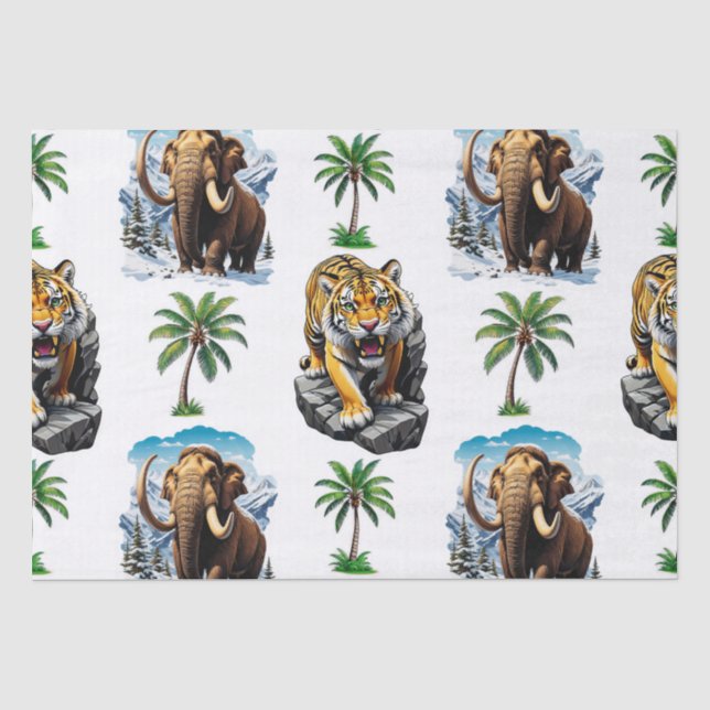 Eiszeit Mammoth Saberzahnzahn Tiger Muster Design Seidenpapier (Vorderseite)