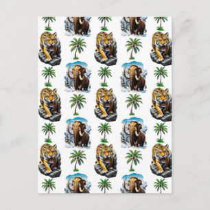 Eiszeit-Mammut-Säbelzahn-Tiger-Musterdesign  Postkarte