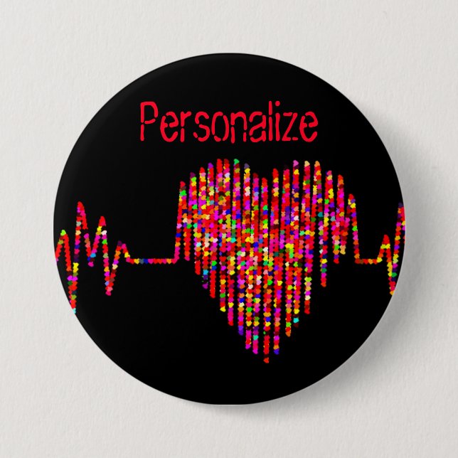 EKG-Linie Herz schwarz Button (Vorderseite)