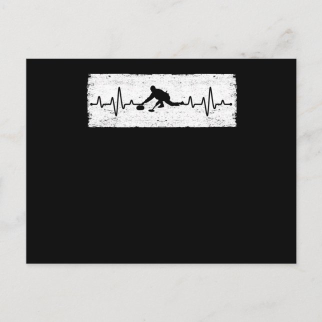 EKG Puls Curling Stein Wintersportler Postkarte (Vorderseite)