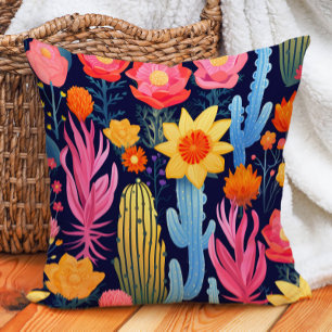 Eklektisch Fett Gelb Pink Rot Navy Blumen Cactus Kissen