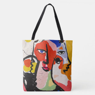 Eklektische Boho-illustration mit rotem blauem gel Tasche