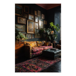 Eklektische Galerie-Wand im Wohnzimmer mit Stimmun Poster