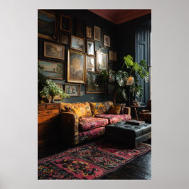 Eklektische Galeriewand im Wohnzimmer mit Stimmung Poster