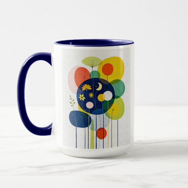 Eklektische Kosmische Blüte Moderne Retro Dunkle B Tasse (Links)