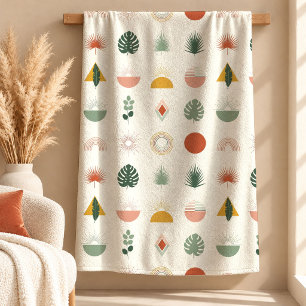 Eklektische Salbei-Burgunder-Regenbogen-Formen-Dec Fleecedecke