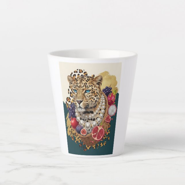 Eklektischer Leopard mit Perlen Latte Tasse, Chic  Milchtasse (Vorderseite)