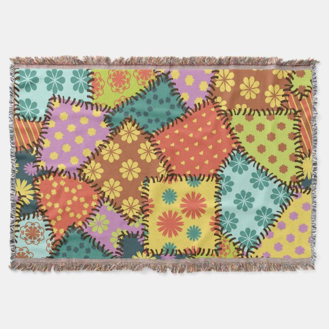 Eklektisches Patchwork: Vielfältige Muster-Mischun Decke (Vorderseite)