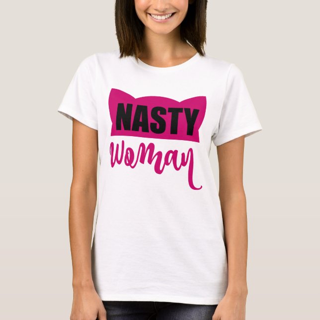 Eklige Frau Pink Pussy Cat Hat T-Shirt (Vorderseite)