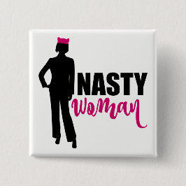 Eklige weibliche Silhouette und rosa Pussy Katzenh Button