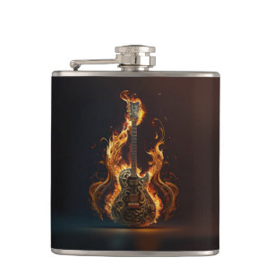 Ektrische Gitarre in Flammen Flachmann