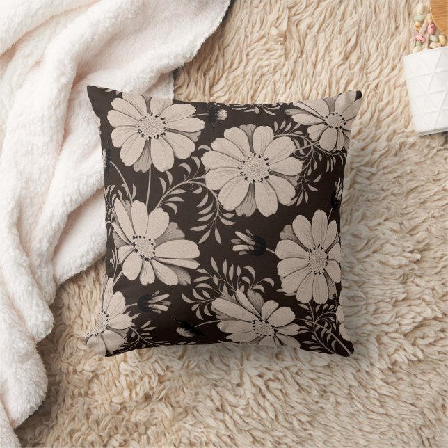 Eku und schwarze Blumenmuster Kissen (Decke)