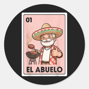 El Abuelo Grilling Opa Mexikanische Bingokarte Runder Aufkleber